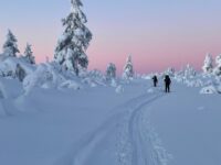 a couple of people that are standing in the snow