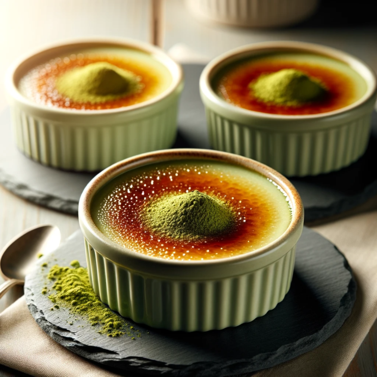 Matcha Dusting DALL·E 2023-11-21 18.21.05 - A photograph of matcha crème brûlée in ...