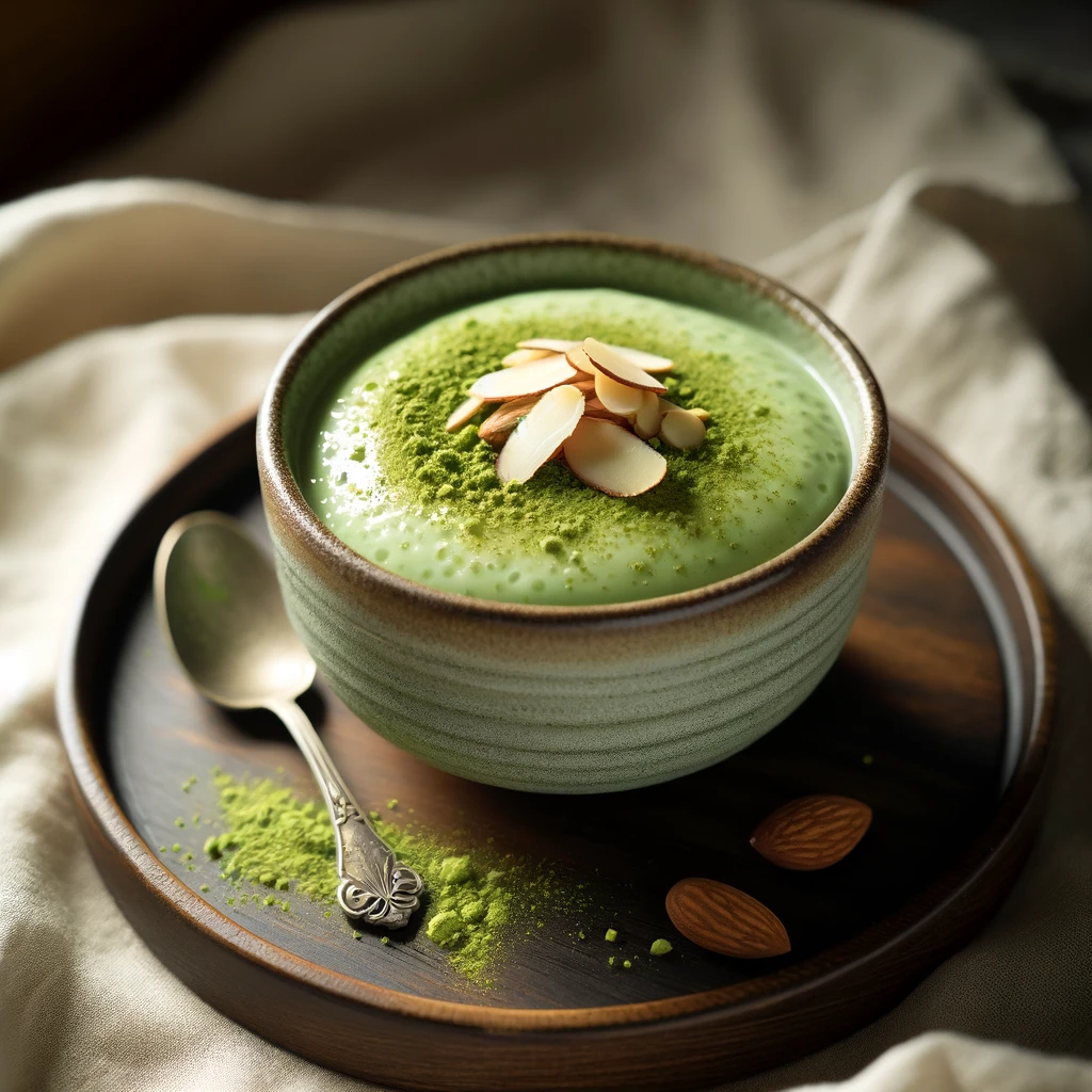 DALL·E 2023-11-22 08.30.34 - A photograph of matcha rice pudding in a ...
