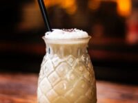 white ice cream in clear glass cup