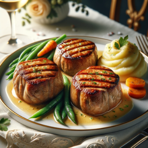 Paupiettes de veau dorées servies dans une assiette