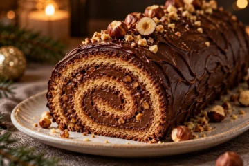 Tranche de bÃ»che roulÃ©e Ã  la ganache Pralinoise