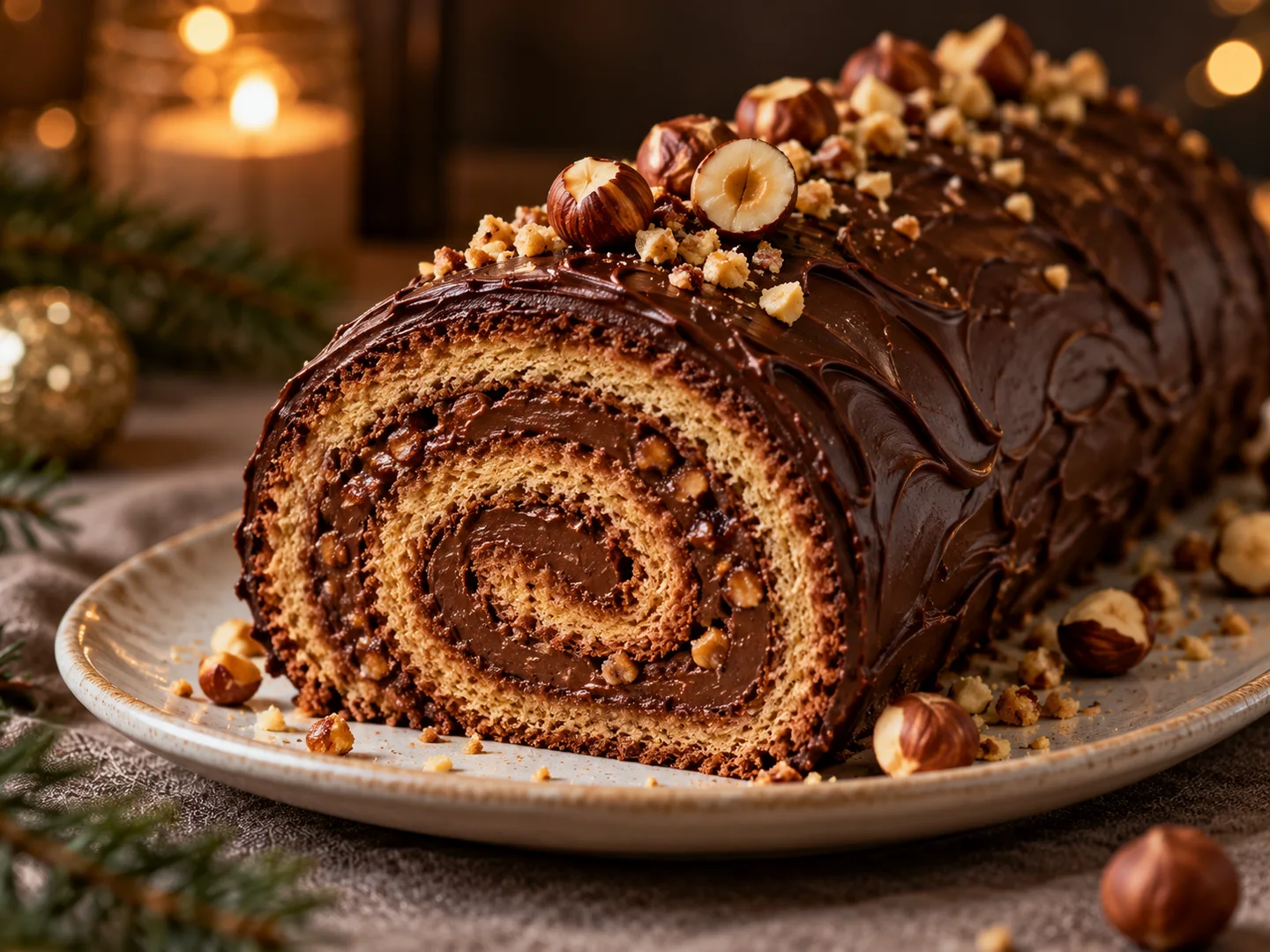 Tranche de bÃ»che roulÃ©e Ã  la ganache Pralinoise