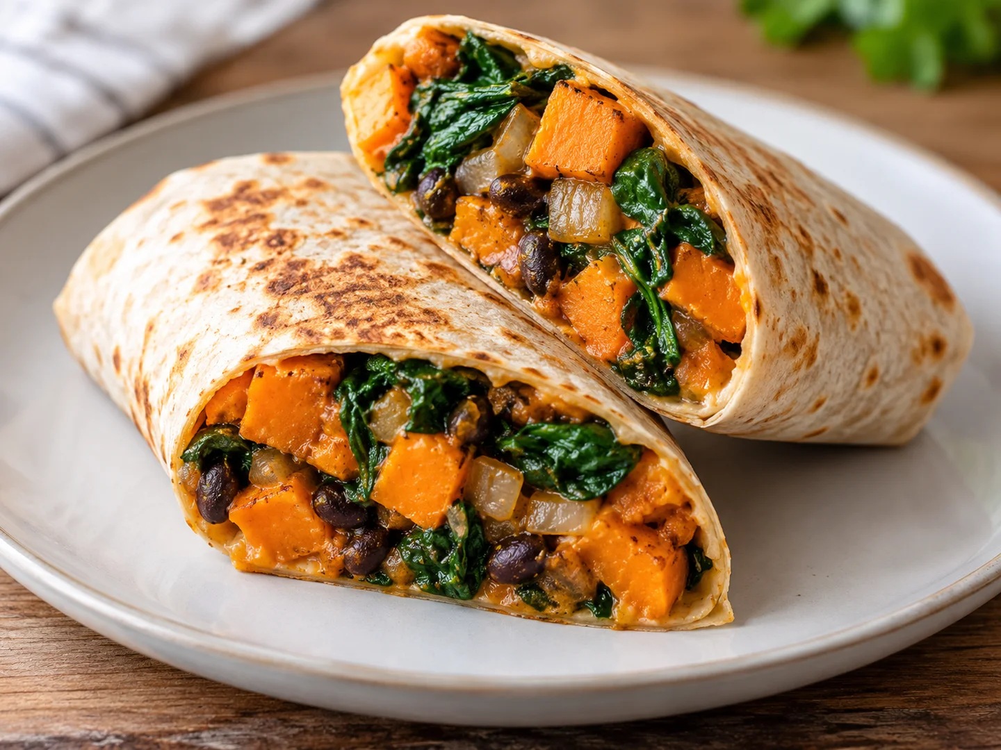 Burritos Ã  la patate douce et Ã©pinards