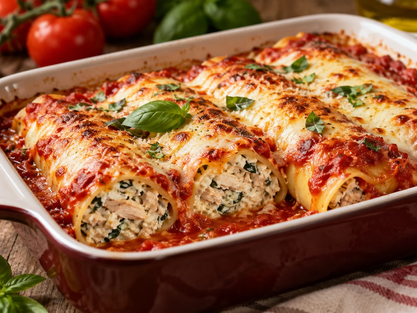 Cannelloni au poulet ricotta et basilic
