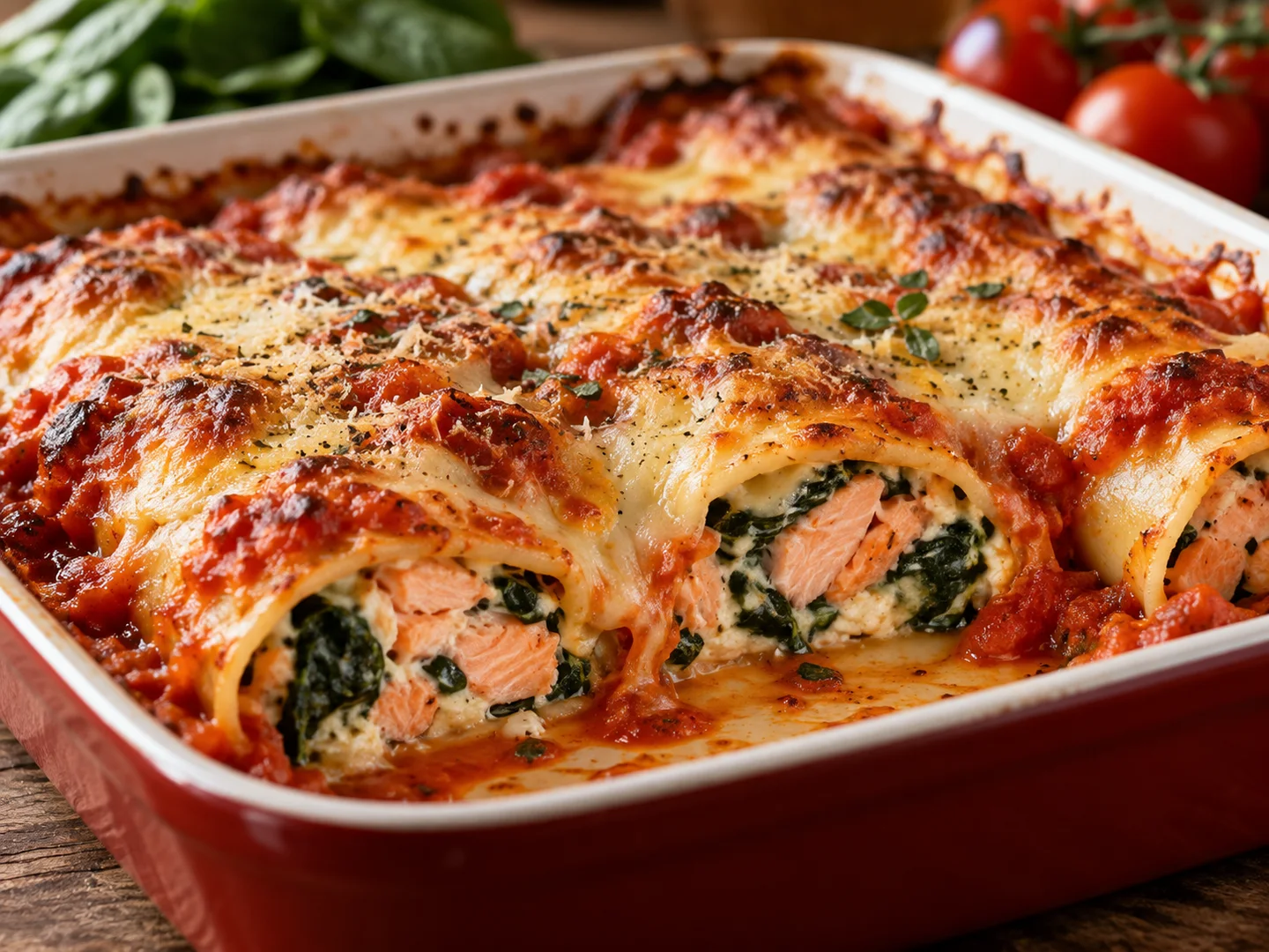 Cannelloni au saumon et Ã©pinards gratinÃ©s