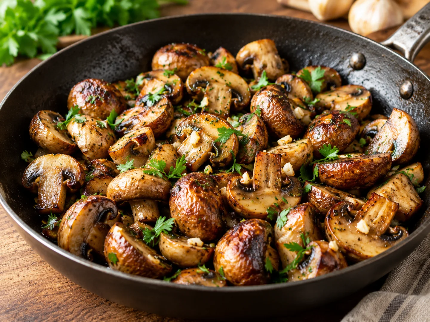 Champignons sautÃ©s dorÃ©s Ã  lâ€™ail et au persil