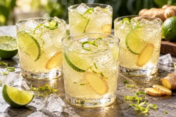 Cocktail pÃ©tillant au citron vert et gingembre avec glaÃ§ons