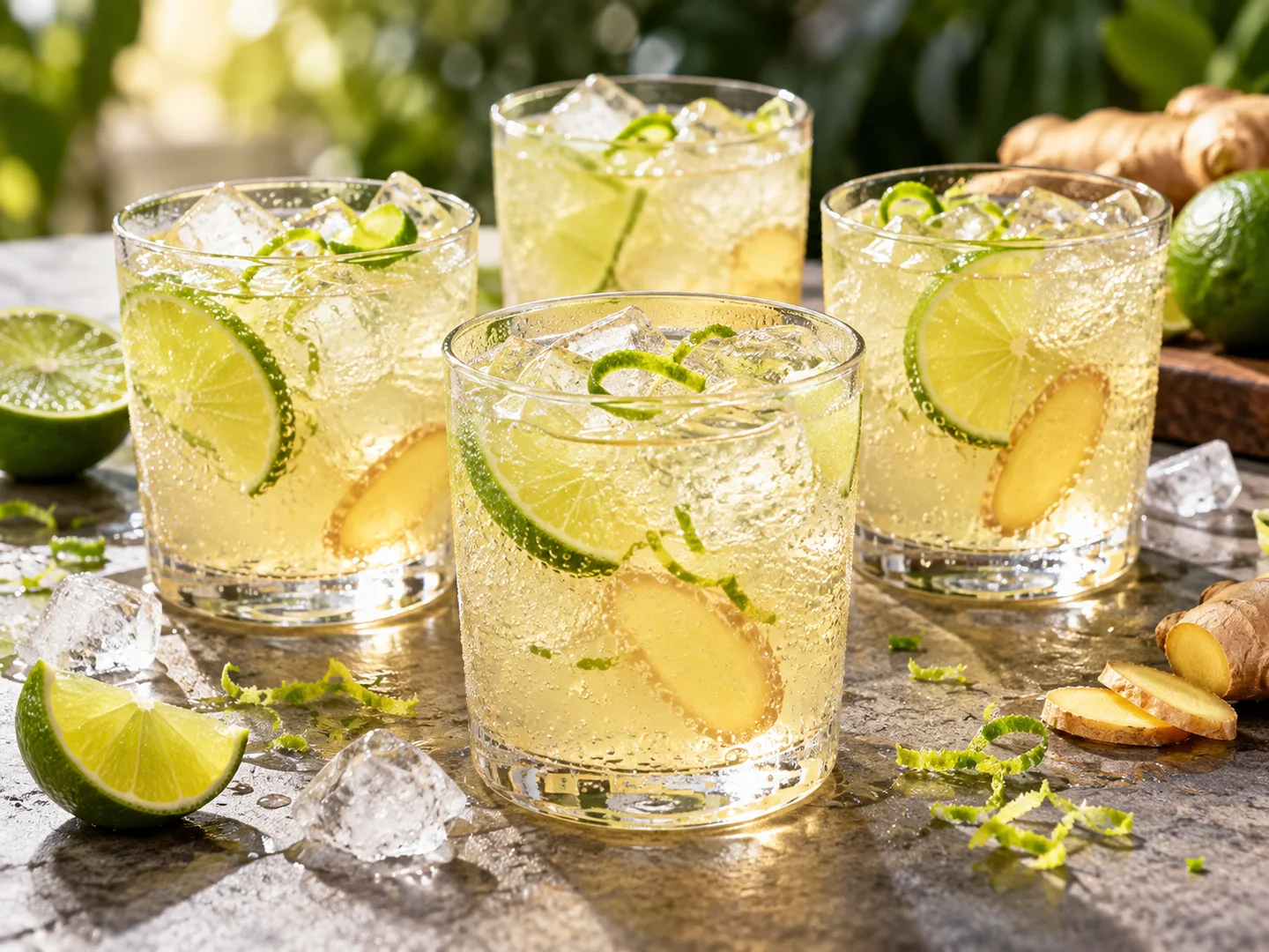 Cocktail pÃ©tillant au citron vert et gingembre avec glaÃ§ons