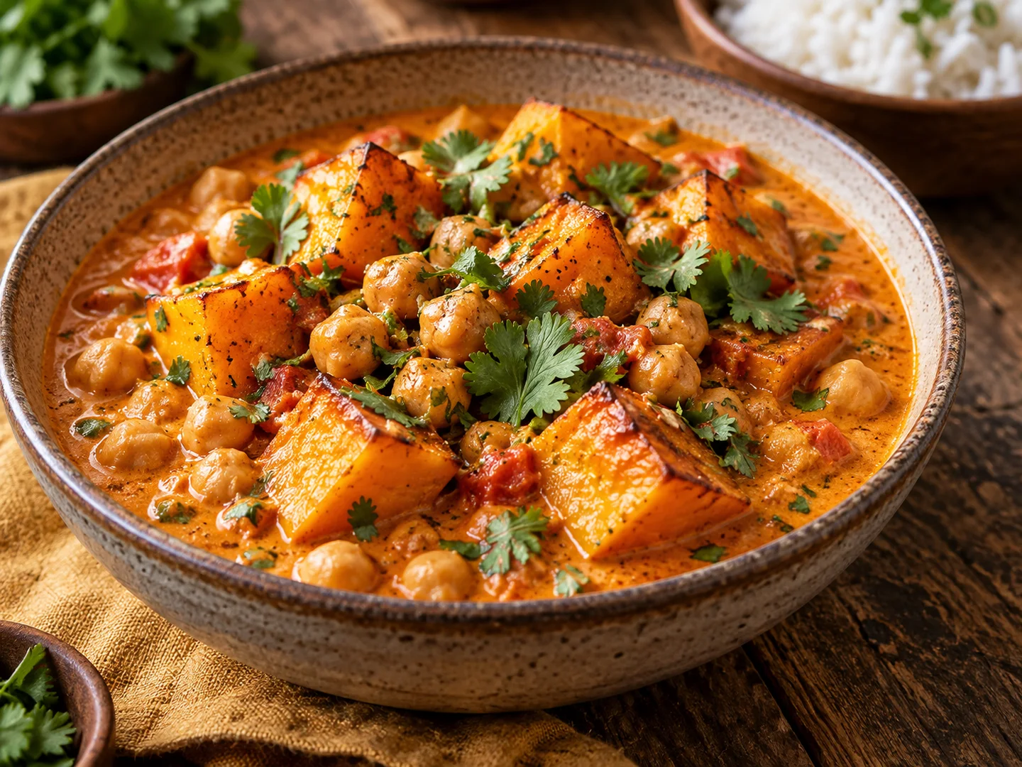 Courge rÃ´tie au curry et lait de coco