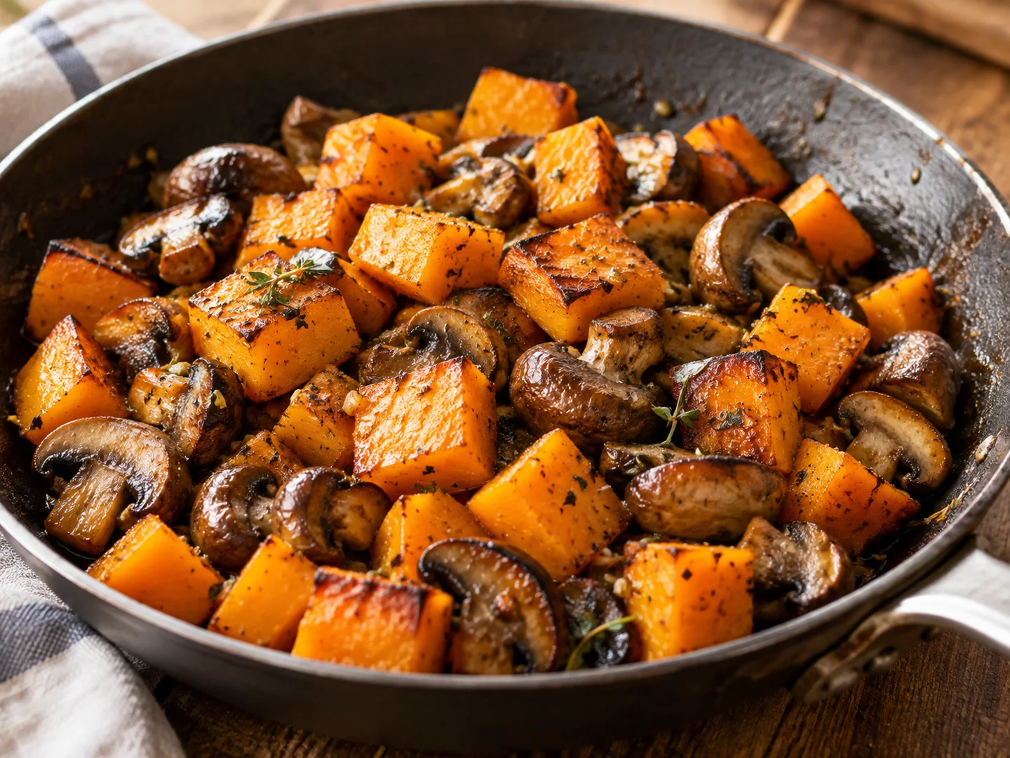 PoÃªlÃ©e de courge et champignons bien dorÃ©s