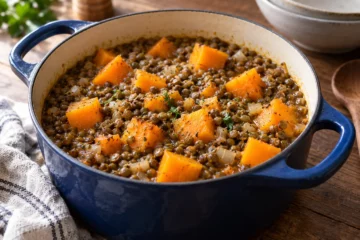 Cocotte de courge et lentilles vertes