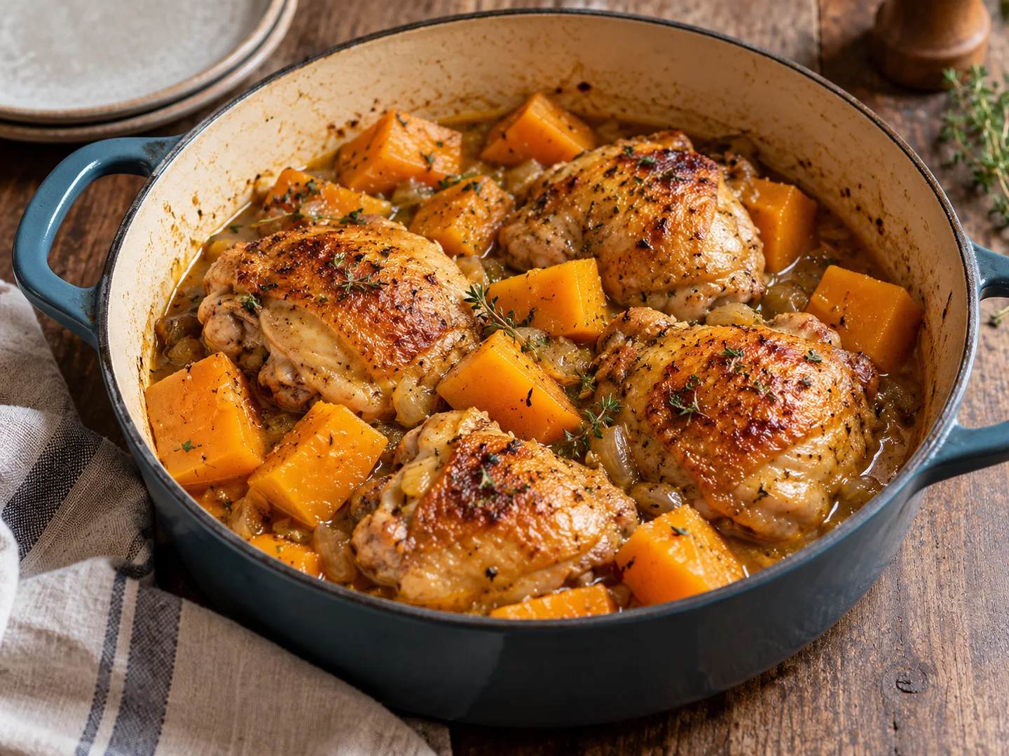 Poulet et courge en cocotte