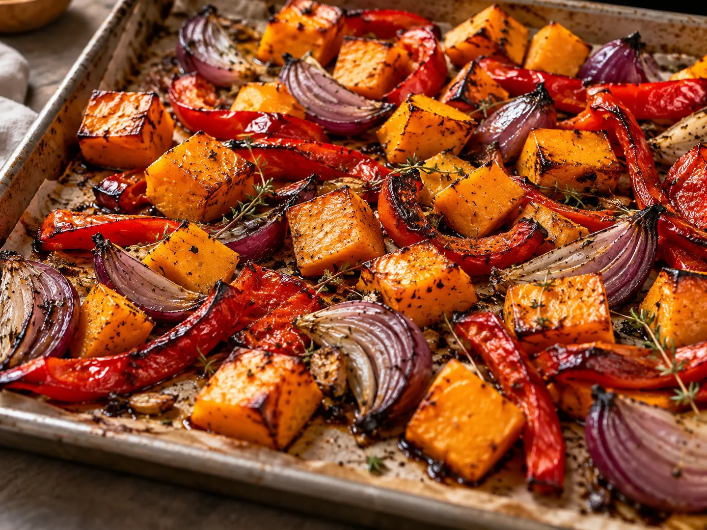 Courge et poivrons rouges rÃ´tis