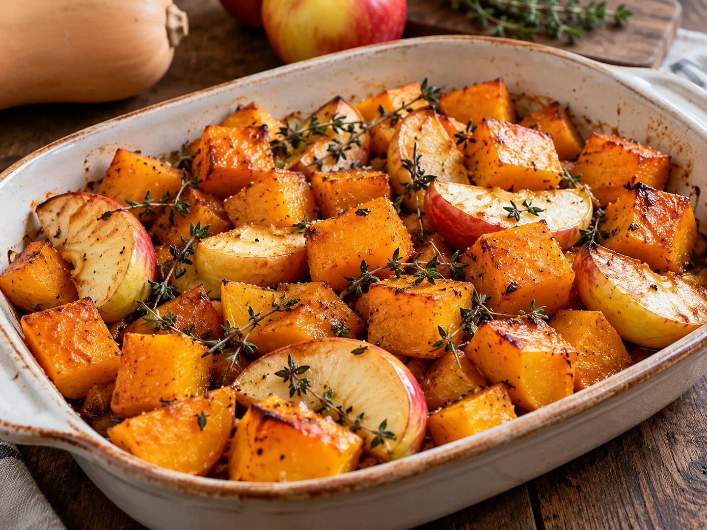 Courge butternut et pommes rÃ´ties