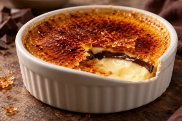 CrÃ¨me brÃ»lÃ©e avec croÃ»te caramÃ©lisÃ©e et fine couche de chocolat
