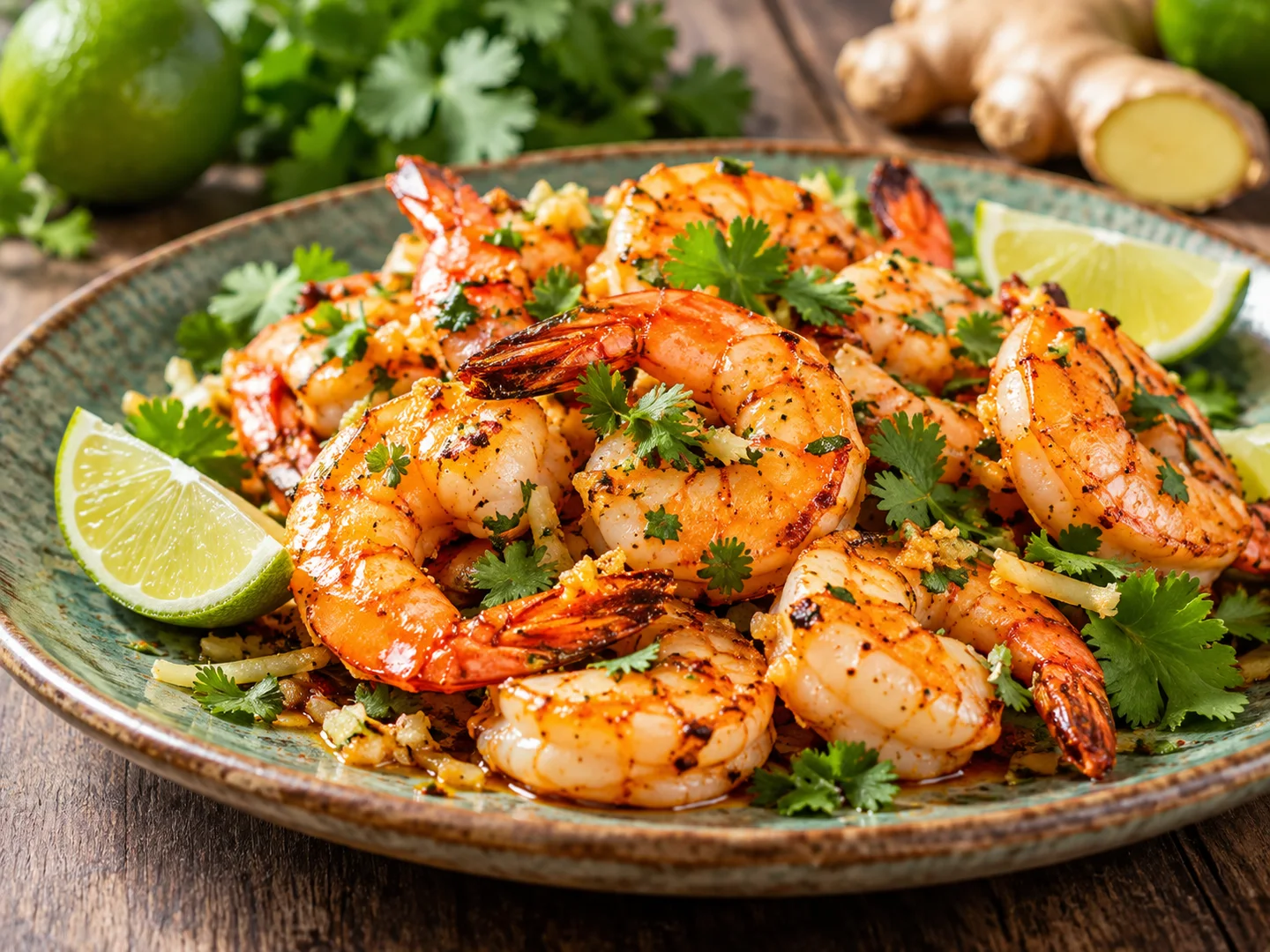 Crevettes sautÃ©es au citron vert, gingembre et coriandre