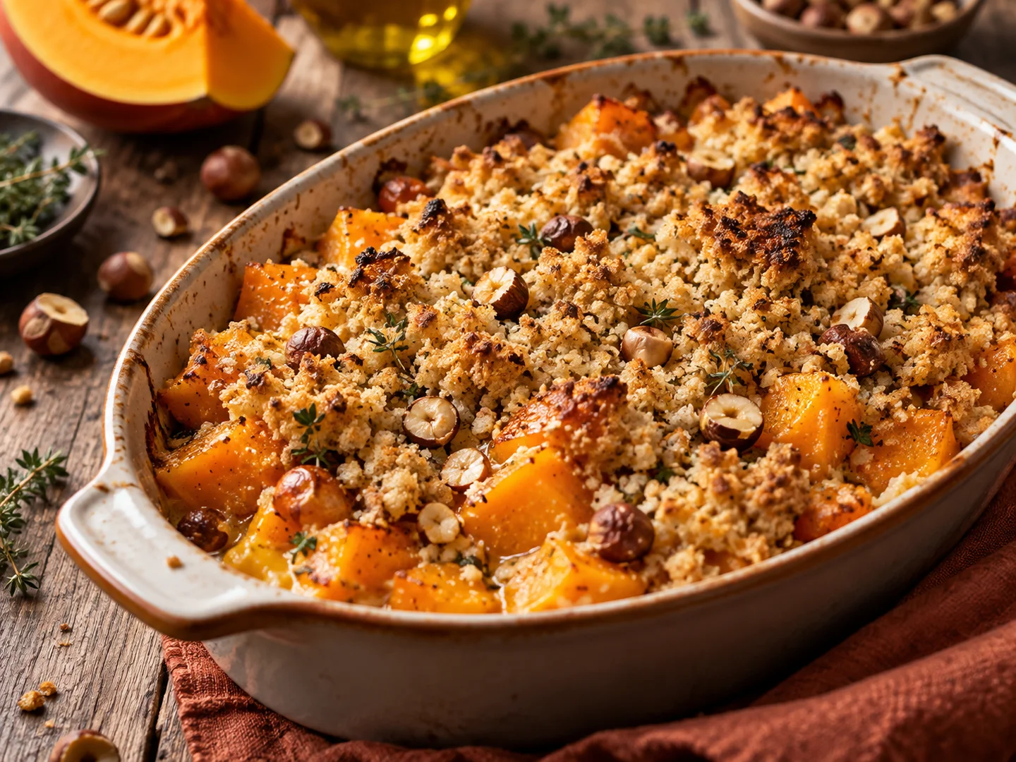Crumble salÃ© de courge, parmesan et noisettes