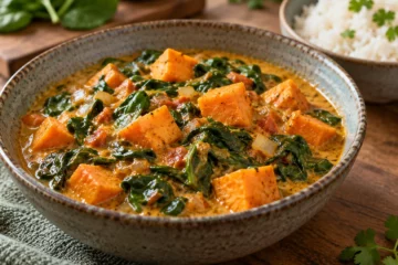 Curry de patate douce, pois chiches et Ã©pinards