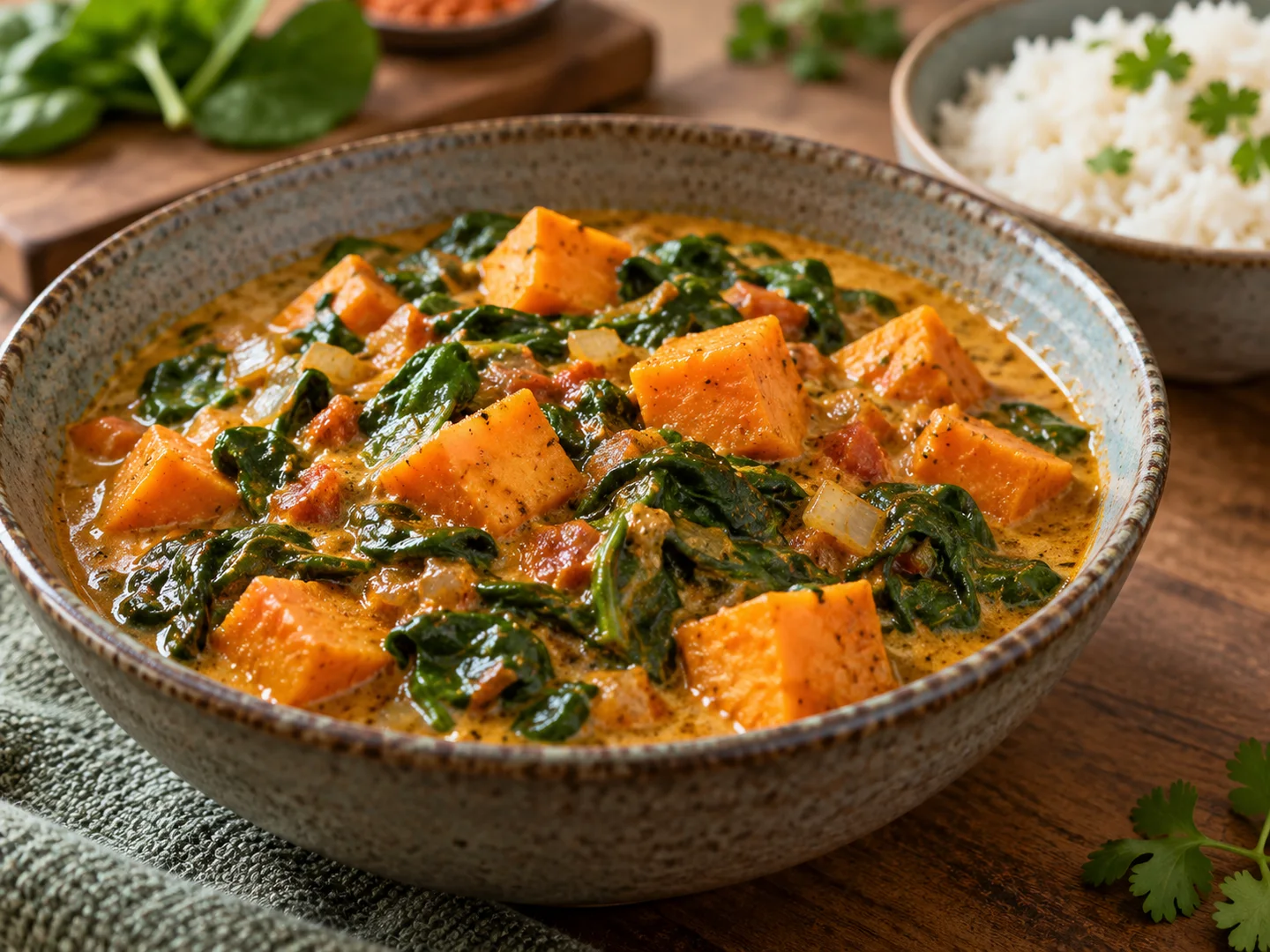 Curry de patate douce, pois chiches et Ã©pinards