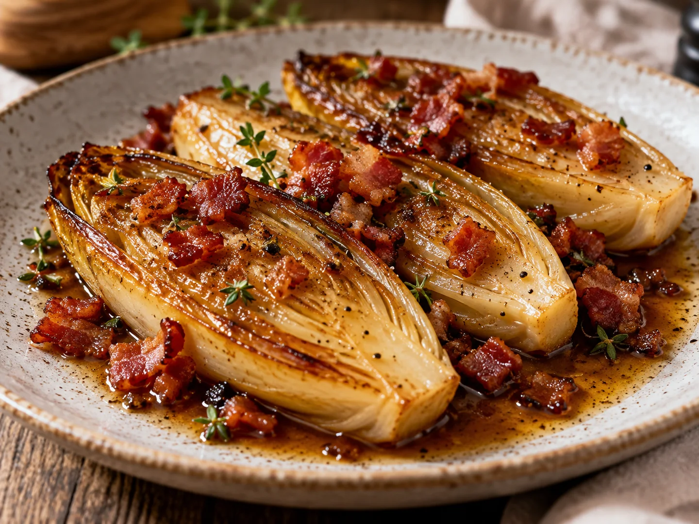 Endives braisÃ©es au bacon croustillant