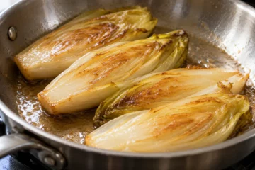 Demi-endives fondantes et dorées nappées d’un glaçage léger au miel