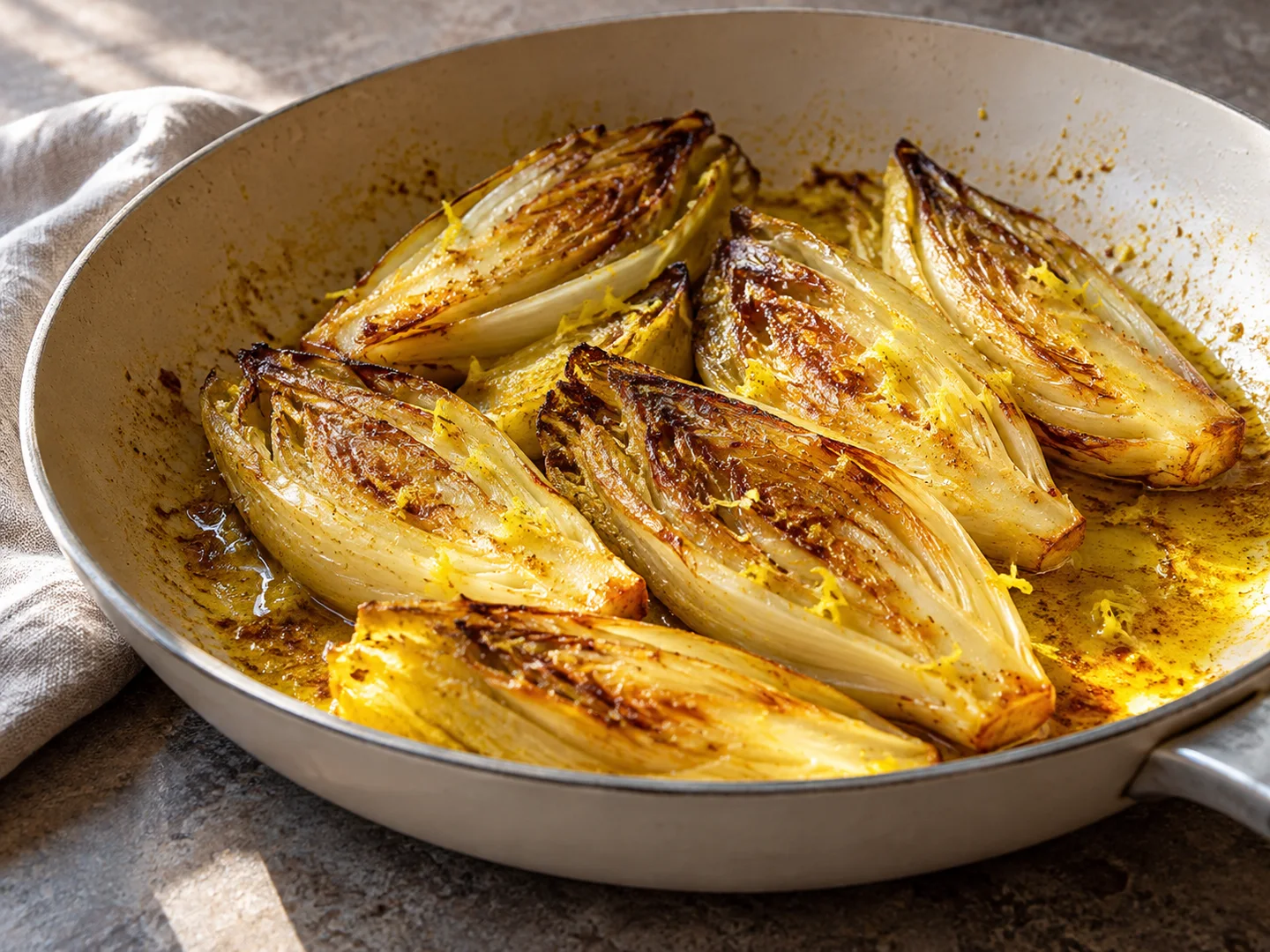 Quartiers dâ€™endives dorÃ©s au curry avec citron