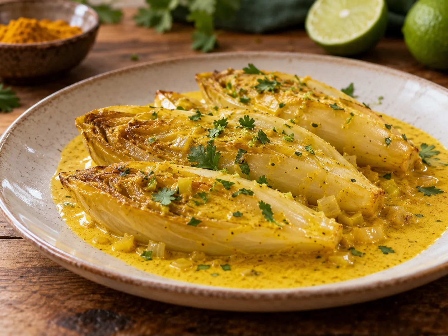 Endives fondantes dans une sauce curry coco liÃ©e