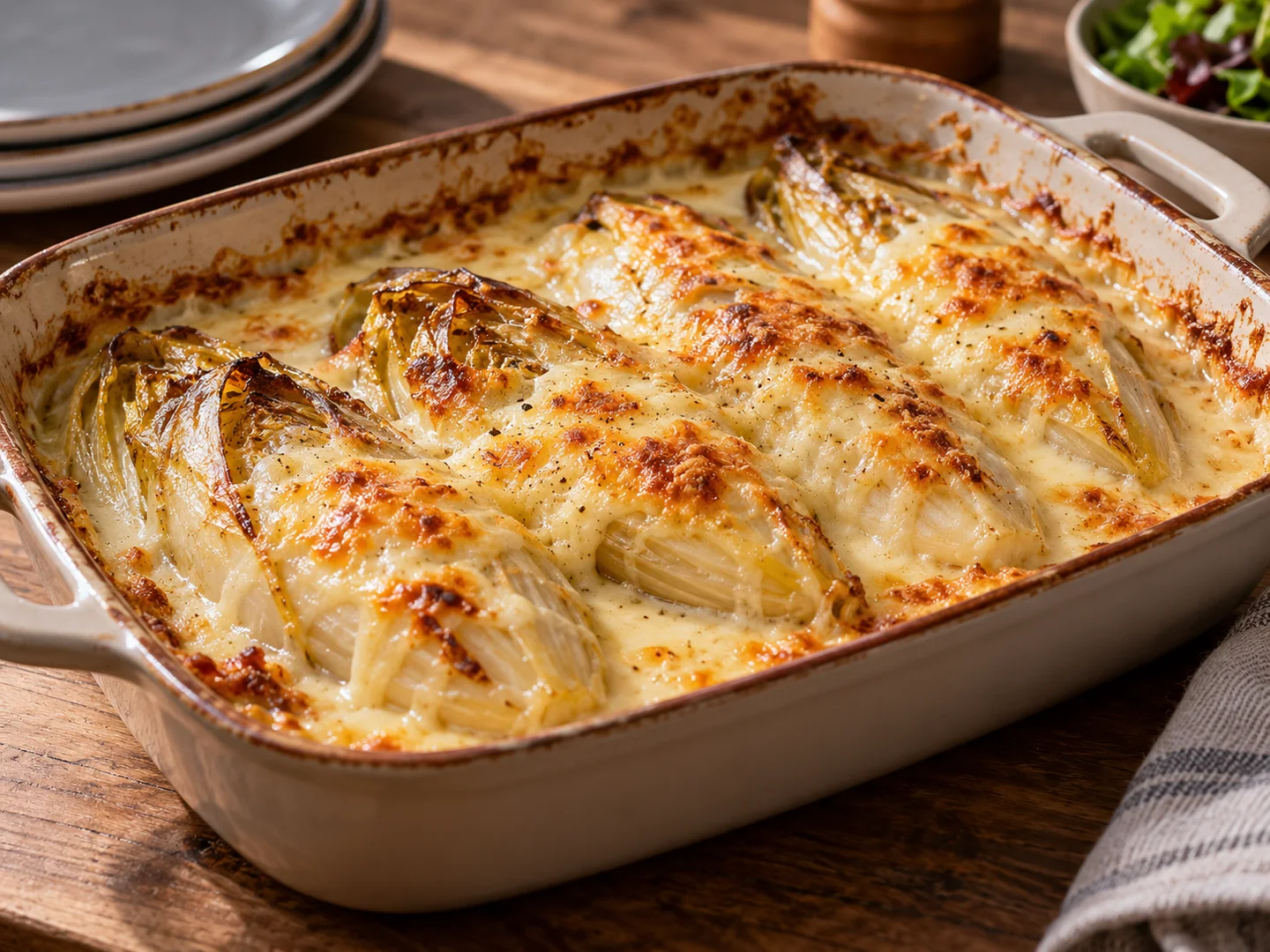 Endives braisÃ©es gratinÃ©es au fromage