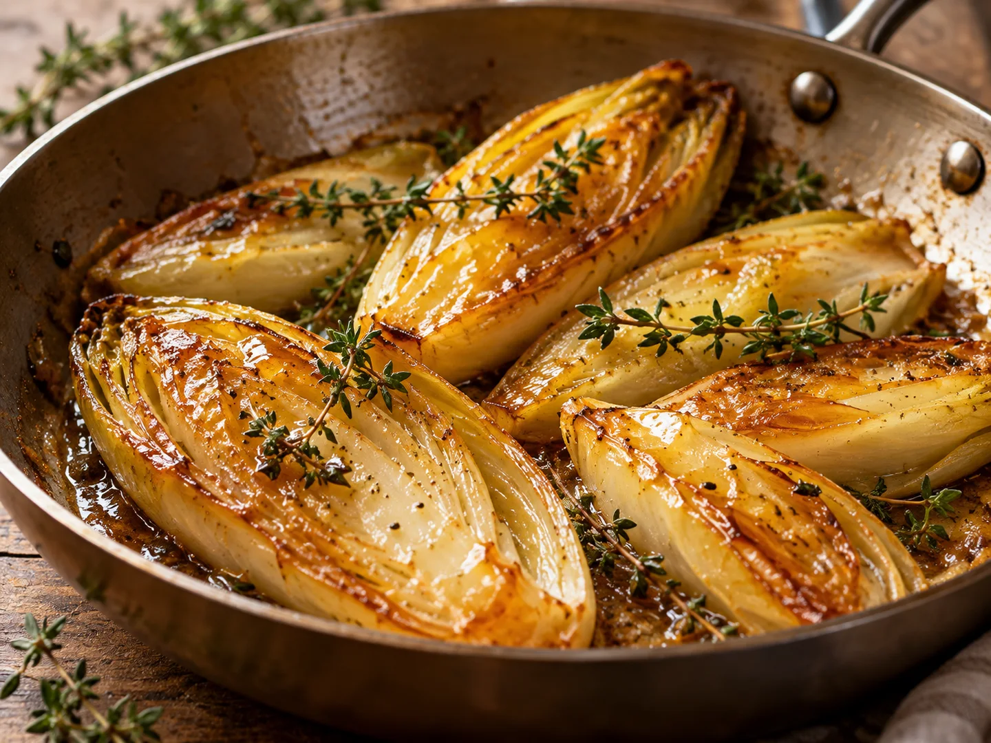 Endives brillantes glacÃ©es au miel avec thym