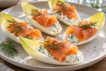 Barquettes dâ€™endive garnies de saumon fumÃ© et crÃ¨me Ã  lâ€™aneth
