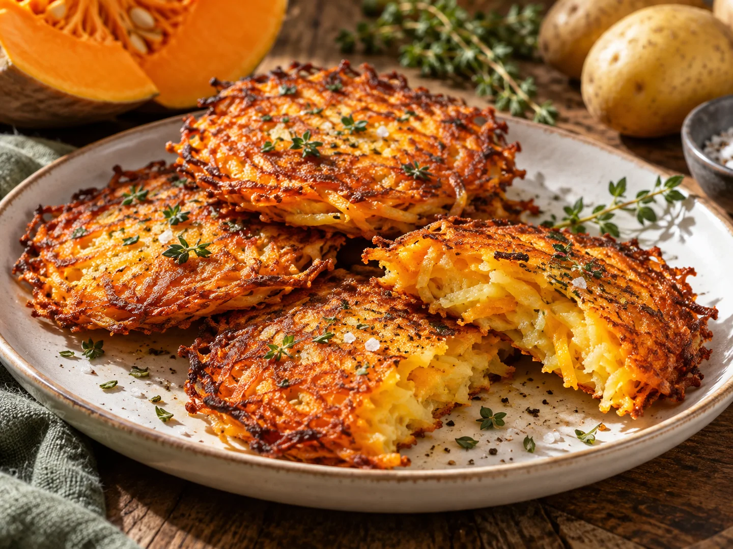 Galettes dorÃ©es de courge et pommes de terre
