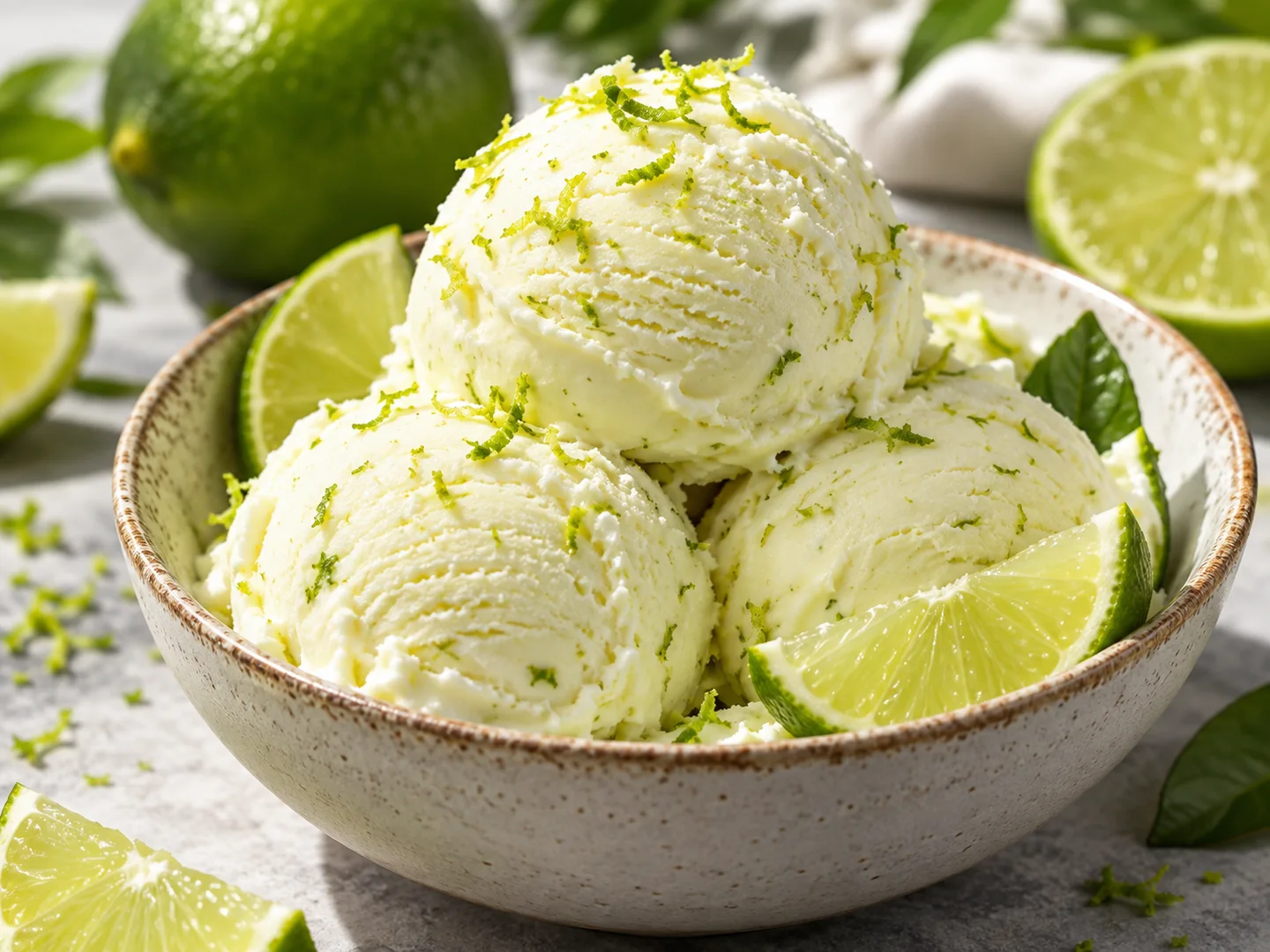 Boules de glace au citron vert avec zeste fin