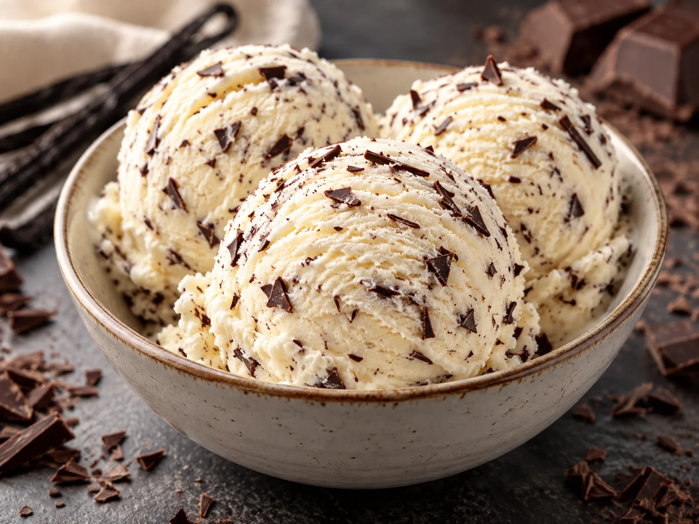 Boules de glace stracciatella avec fins Ã©clats de chocolat