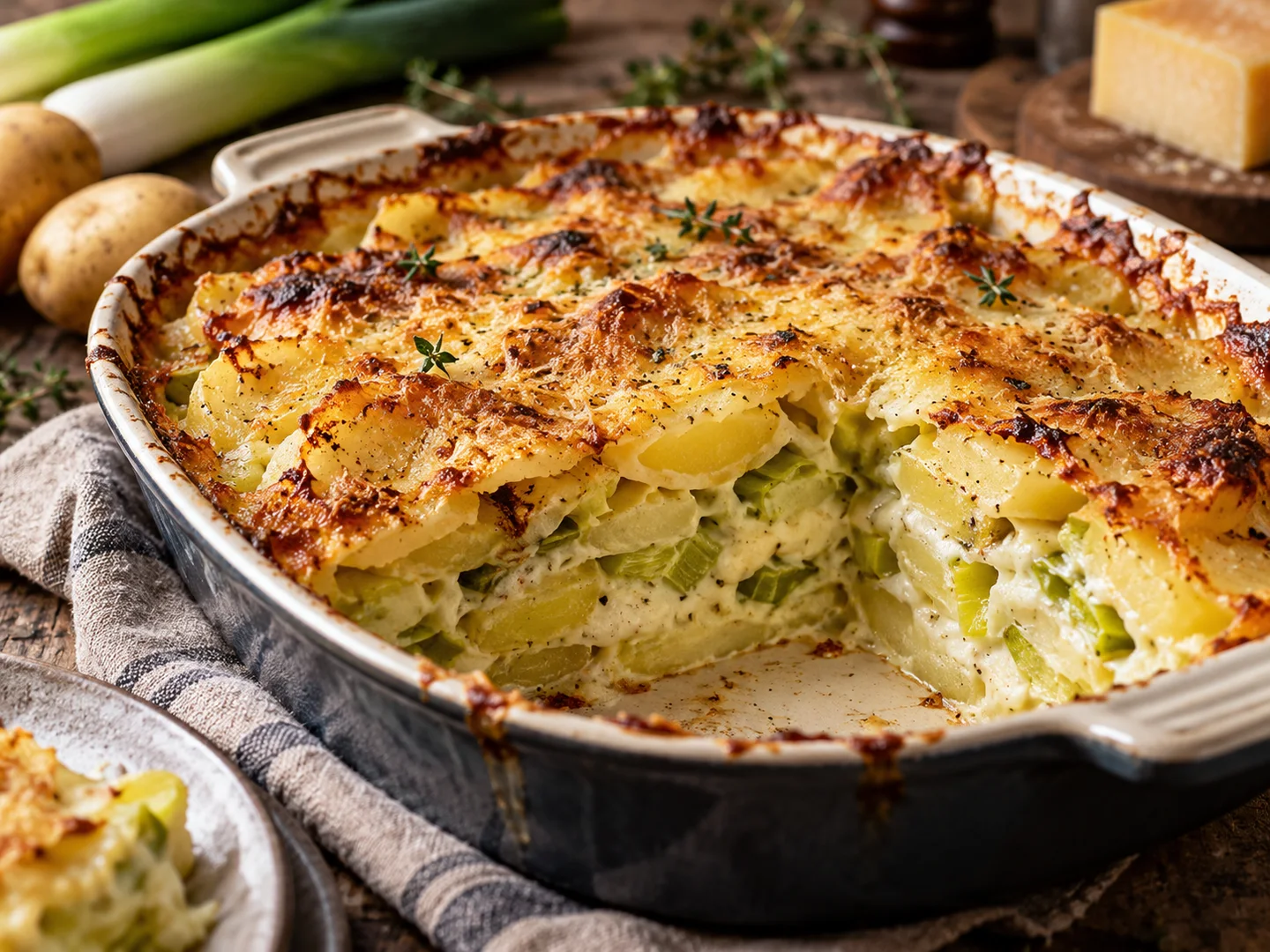 Gratin de poireaux, pommes de terre et comtÃ©