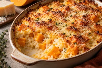 Gratin de riz, courge et parmesan