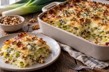 Lasagnes au fromage bleu et noix