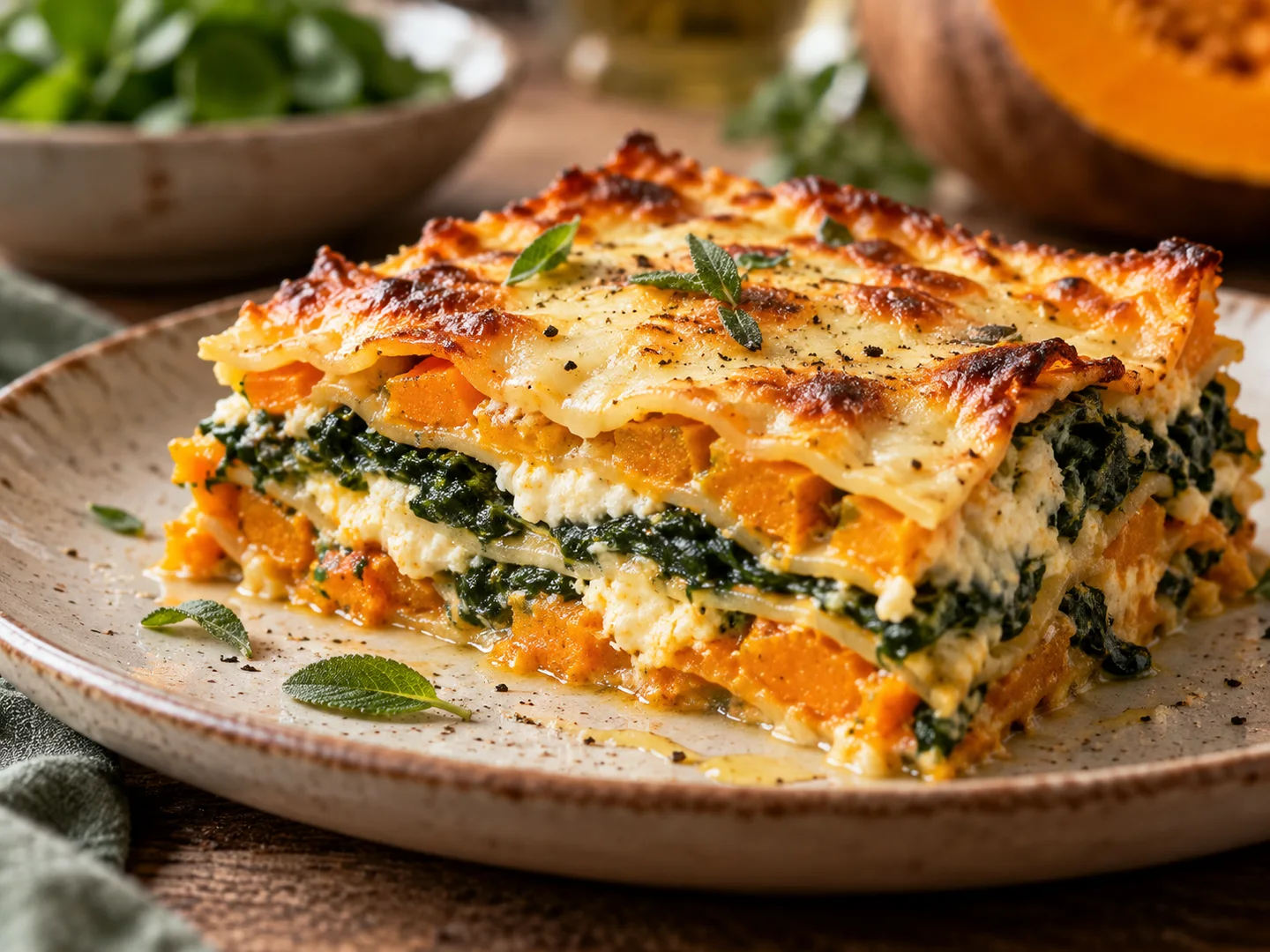 Part de lasagnes Ã  la courge et aux Ã©pinards