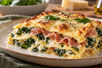 Part de lasagnes au jambon cru, ricotta et Ã©pinards