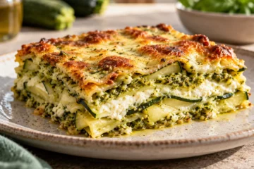 Part de lasagnes au pesto, ricotta et courgettes