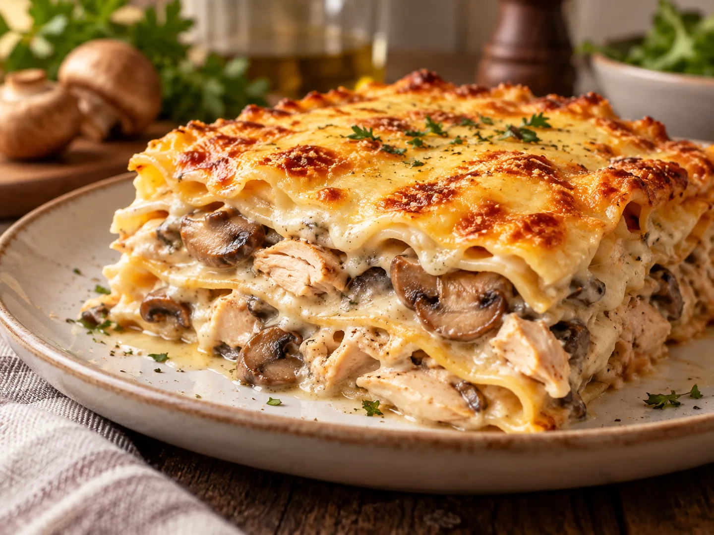 Lasagnes au poulet et champignons