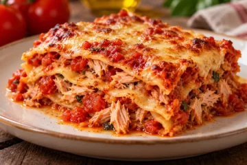 Part de lasagnes au thon et sauce tomate
