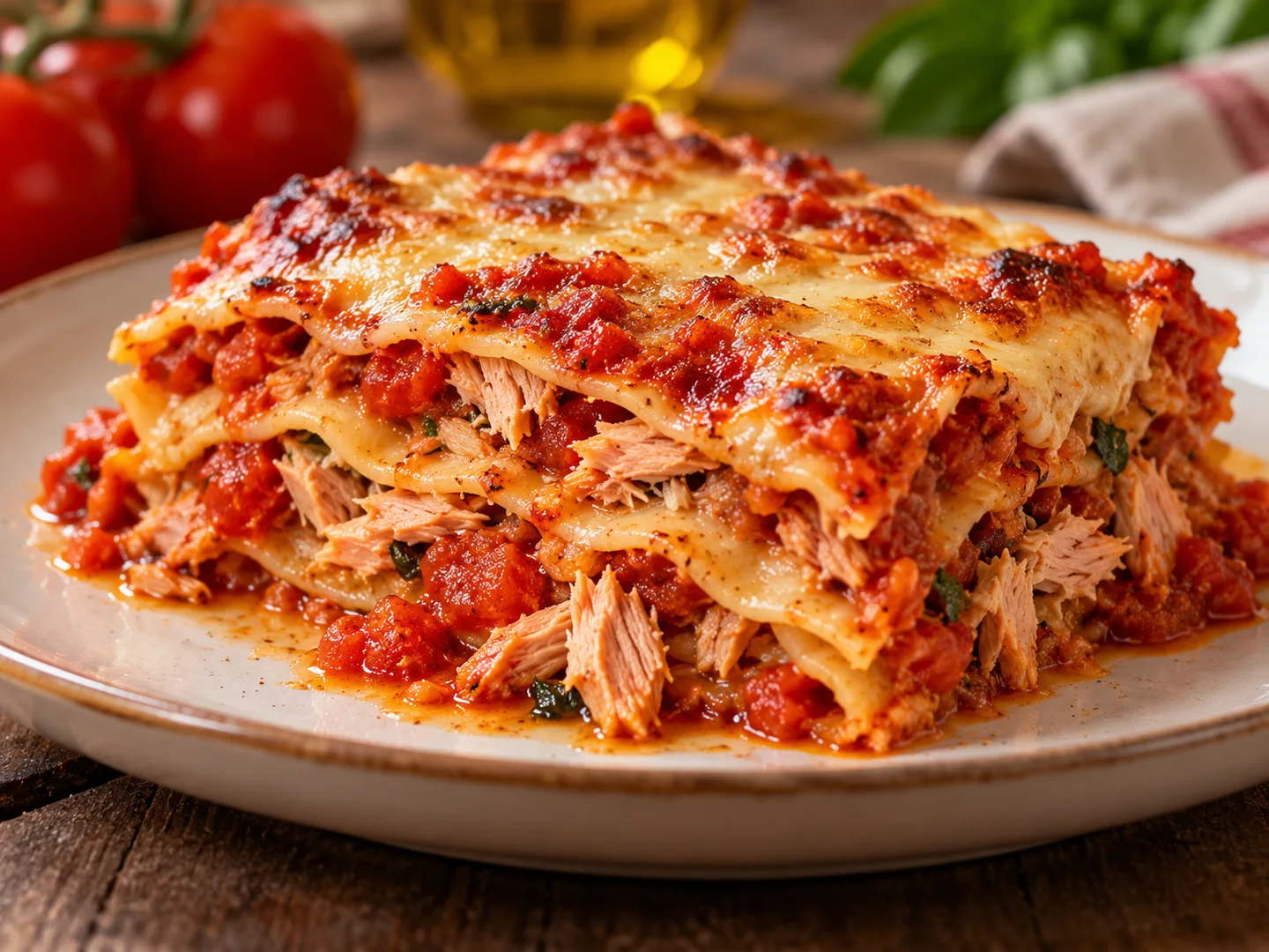Part de lasagnes au thon et sauce tomate