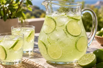 Pichet de limonade au citron vert avec bulles et glaÃ§ons