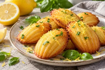 Madeleines au citron avec fins Ã©clats de basilic