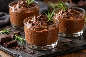 Mousse au chocolat avec petite branche de romarin