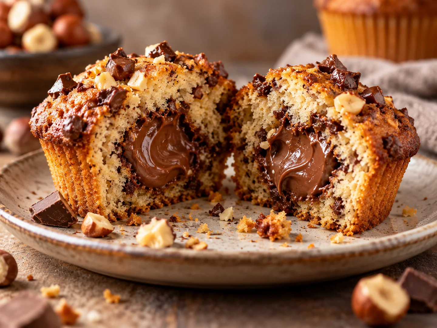 Muffin ouvert avec cÅ“ur de Pralinoise fondant