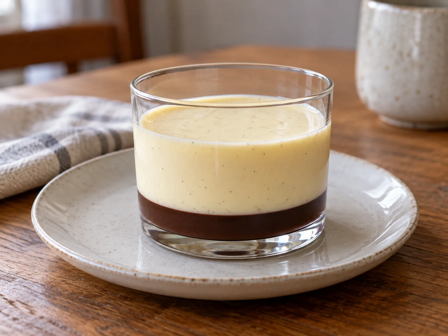 Panna cotta vanille avec couche de chocolat noir