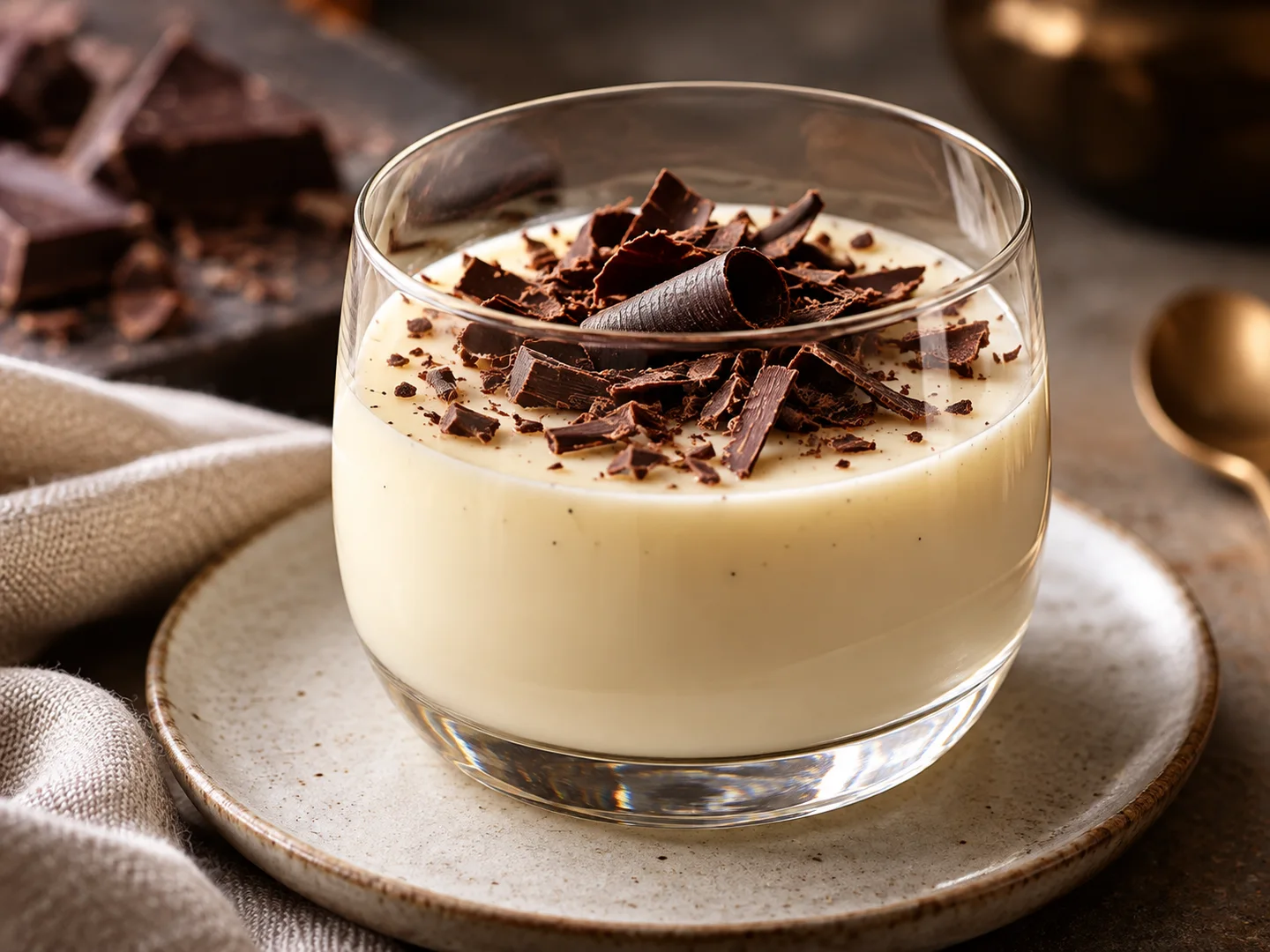 Panna cotta vanille avec copeaux de chocolat noir