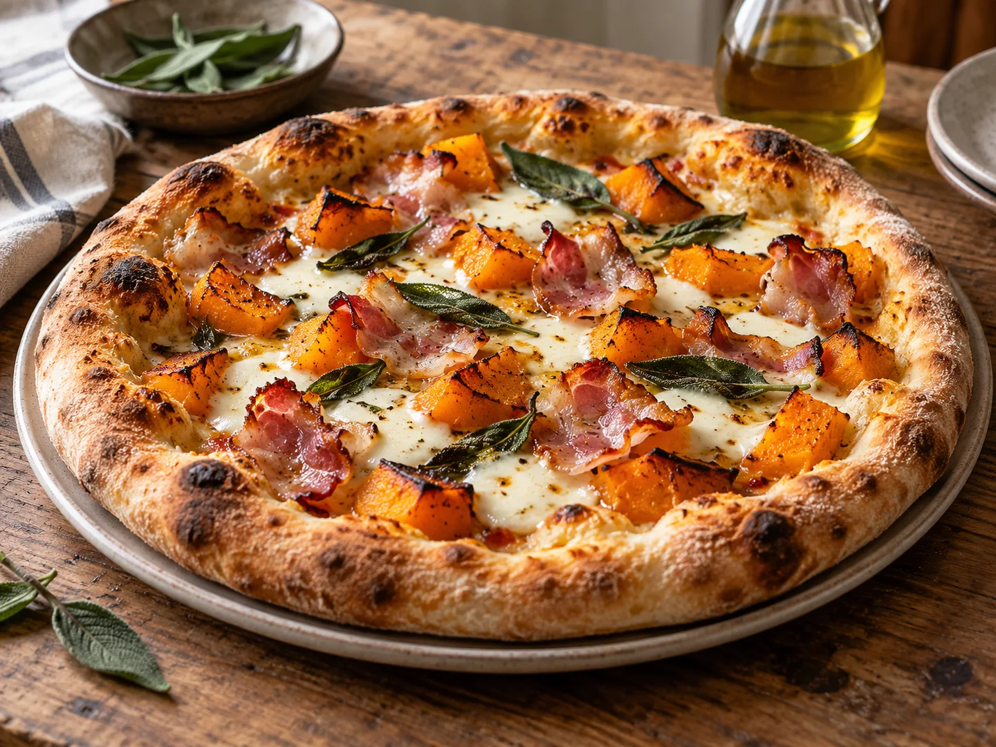Pizza au potiron rÃ´ti et pancetta